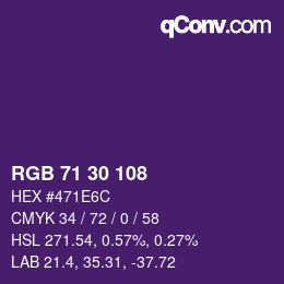 Color code: RGB 71 30 108 | qconv.com