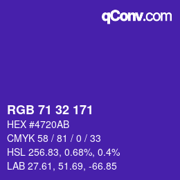 Color code: RGB 71 32 171 | qconv.com