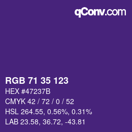 Color code: RGB 71 35 123 | qconv.com