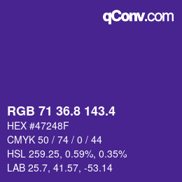 カラーコード: RGB 71 36.8 143.4 | qconv.com