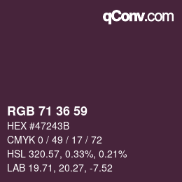 Color code: RGB 71 36 59 | qconv.com