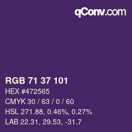 Color code: RGB 71 37 101 | qconv.com