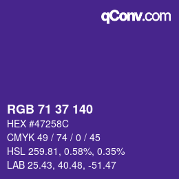 カラーコード: RGB 71 37 140 | qconv.com