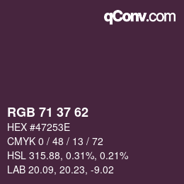 Color code: RGB 71 37 62 | qconv.com