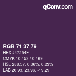 Color code: RGB 71 37 79 | qconv.com