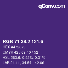 カラーコード: RGB 71 38.2 121.6 | qconv.com