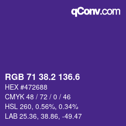 カラーコード: RGB 71 38.2 136.6 | qconv.com