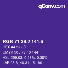 カラーコード: RGB 71 38.2 141.6 | qconv.com