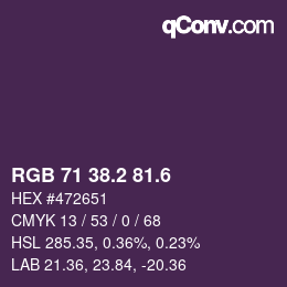 カラーコード: RGB 71 38.2 81.6 | qconv.com