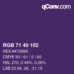 カラーコード: RGB 71 40 102 | qconv.com