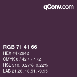 Color code: RGB 71 41 66 | qconv.com