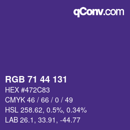 Color code: RGB 71 44 131 | qconv.com