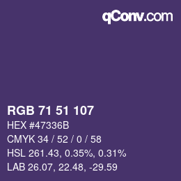 Color code: RGB 71 51 107 | qconv.com