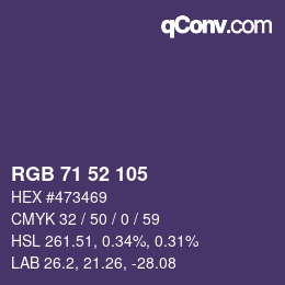 Color code: RGB 71 52 105 | qconv.com