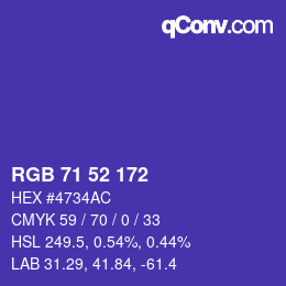 Color code: RGB 71 52 172 | qconv.com