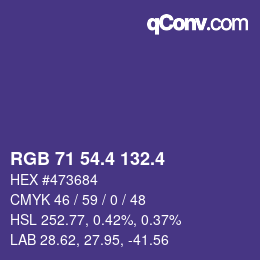 カラーコード: RGB 71 54.4 132.4 | qconv.com