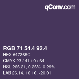 カラーコード: RGB 71 54.4 92.4 | qconv.com