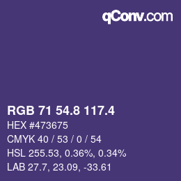 カラーコード: RGB 71 54.8 117.4 | qconv.com