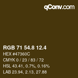 カラーコード: RGB 71 54.8 12.4 | qconv.com