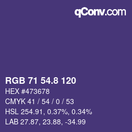 Color code: RGB 71 54.8 120 | qconv.com