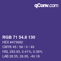 カラーコード: RGB 71 54.8 130 | qconv.com