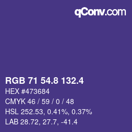 カラーコード: RGB 71 54.8 132.4 | qconv.com