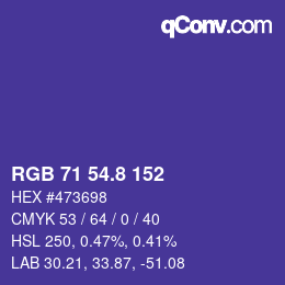 Color code: RGB 71 54.8 152 | qconv.com