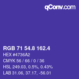 カラーコード: RGB 71 54.8 162.4 | qconv.com