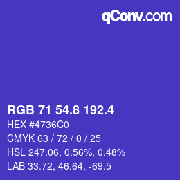 カラーコード: RGB 71 54.8 192.4 | qconv.com
