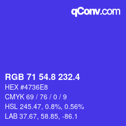 カラーコード: RGB 71 54.8 232.4 | qconv.com