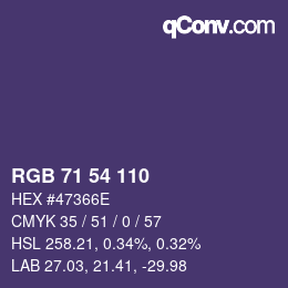 颜色代码: RGB 71 54 110 | qconv.com