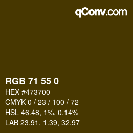 カラーコード: RGB 71 55 0 | qconv.com