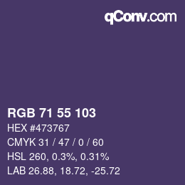Color code: RGB 71 55 103 | qconv.com