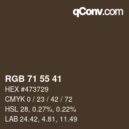 Color code: RGB 71 55 41 | qconv.com