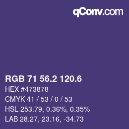 カラーコード: RGB 71 56.2 120.6 | qconv.com