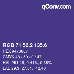 カラーコード: RGB 71 56.2 135.6 | qconv.com