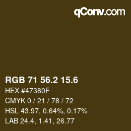 カラーコード: RGB 71 56.2 15.6 | qconv.com