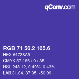 カラーコード: RGB 71 56.2 165.6 | qconv.com
