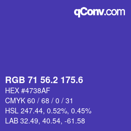 カラーコード: RGB 71 56.2 175.6 | qconv.com