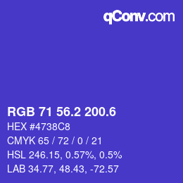 カラーコード: RGB 71 56.2 200.6 | qconv.com