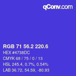 カラーコード: RGB 71 56.2 220.6 | qconv.com