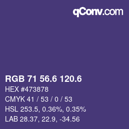 カラーコード: RGB 71 56.6 120.6 | qconv.com