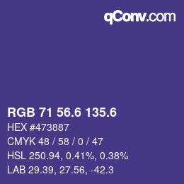 カラーコード: RGB 71 56.6 135.6 | qconv.com