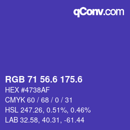 カラーコード: RGB 71 56.6 175.6 | qconv.com