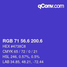 カラーコード: RGB 71 56.6 200.6 | qconv.com