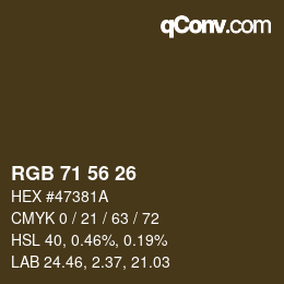 カラーコード: RGB 71 56 26 | qconv.com