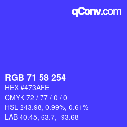 Color code: RGB 71 58 254 | qconv.com