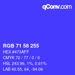 Color code: RGB 71 58 255 | qconv.com