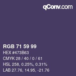 Color code: RGB 71 59 99 | qconv.com