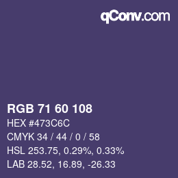 颜色代码: RGB 71 60 108 | qconv.com